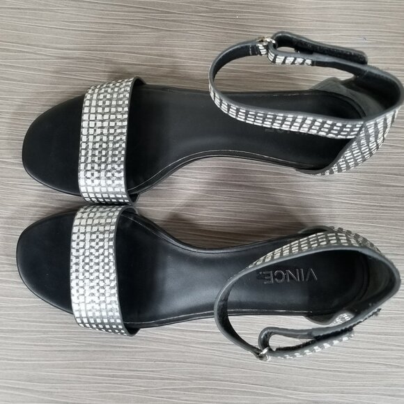 Vince Rita Ankle Strap Sandal, Black & White Metallic Leather, Womens Size 6.5 M - Picture 10 of 12